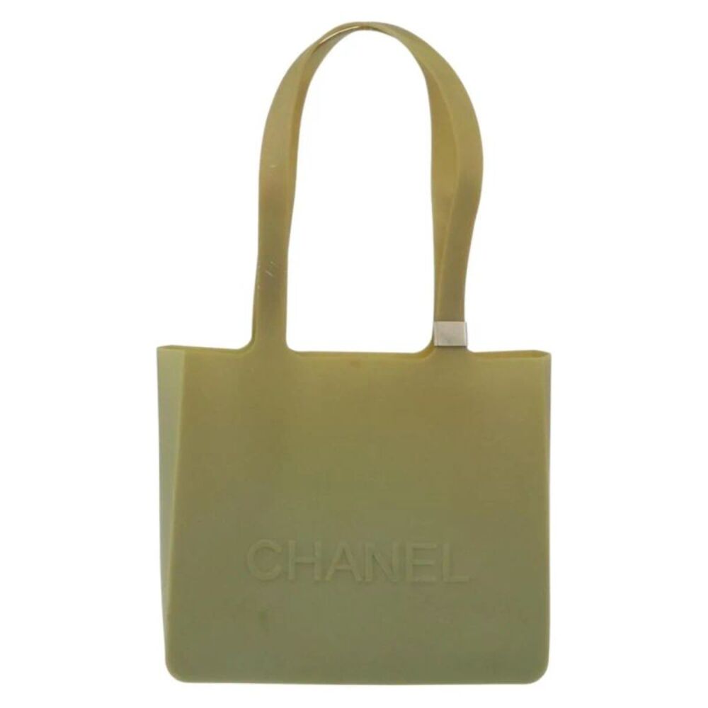 Chanel Vintage Logo Tote Plastic Khaki Plastic Tote Bag Bag